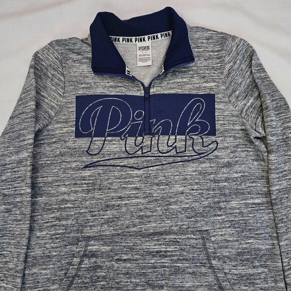 Victoria's Secret PINK Women's Gray/Blue Quarter Zip Mock Neck Sweatshirt S/P - Picture 5 of 10